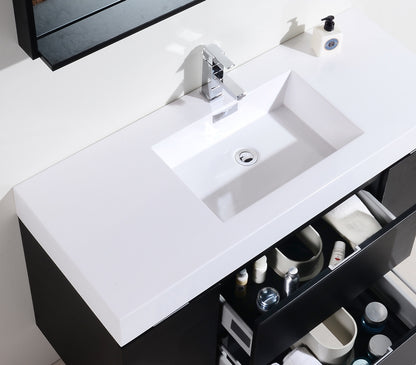 Bliss 48" Black Wood Wall Mount  Single Sink Modern Bathroom Vanity