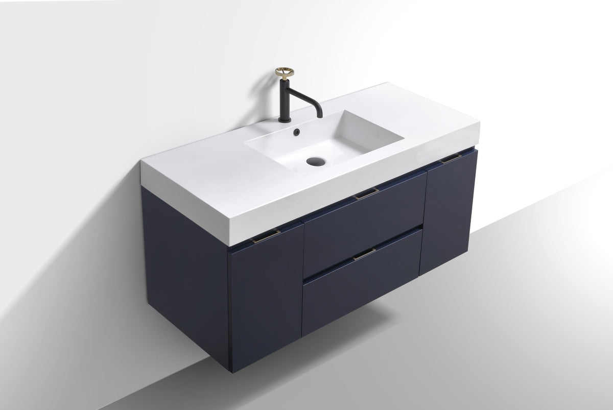 Bliss 48" Navy Blue Wall-Mount Single Sink Modern Bathroom Vanity by KubeBath