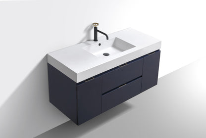 Bliss 48" Navy Blue Wall-Mount Single Sink Modern Bathroom Vanity by KubeBath