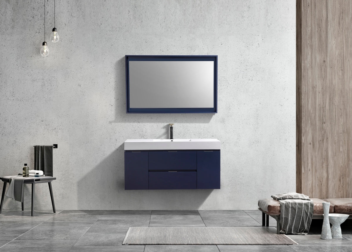 Bliss 48" Navy Blue Wall-Mount Single Sink Modern Bathroom Vanity by KubeBath