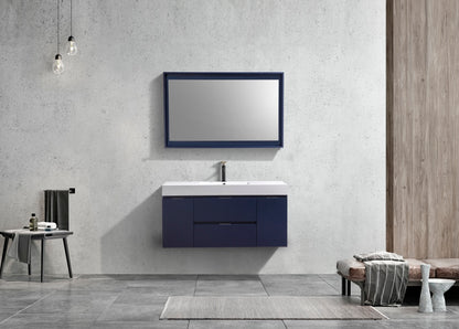 Bliss 48" Navy Blue Wall-Mount Single Sink Modern Bathroom Vanity by KubeBath
