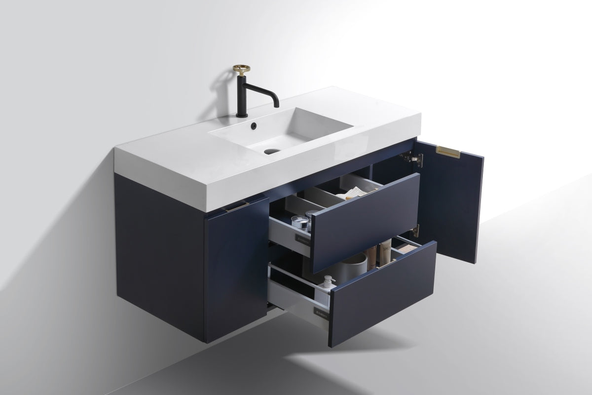 Bliss 48" Navy Blue Wall-Mount Single Sink Modern Bathroom Vanity by KubeBath