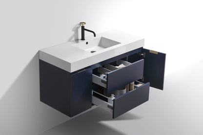Bliss 48" Navy Blue Wall-Mount Single Sink Modern Bathroom Vanity by KubeBath