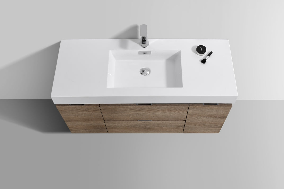 Bliss 48" Butternut Wood Wall Mount  Single Sink Modern Bathroom Vanity