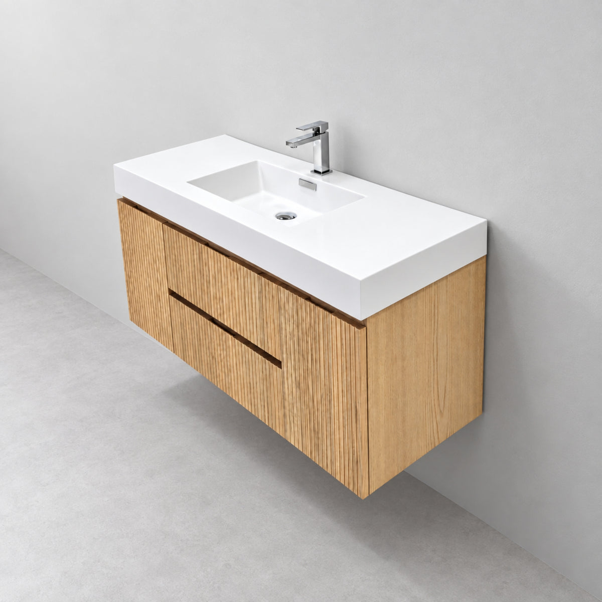Bliss 48" Fluted Oakwood Single Sink Wall Mount Vanity - ETA Late Oct