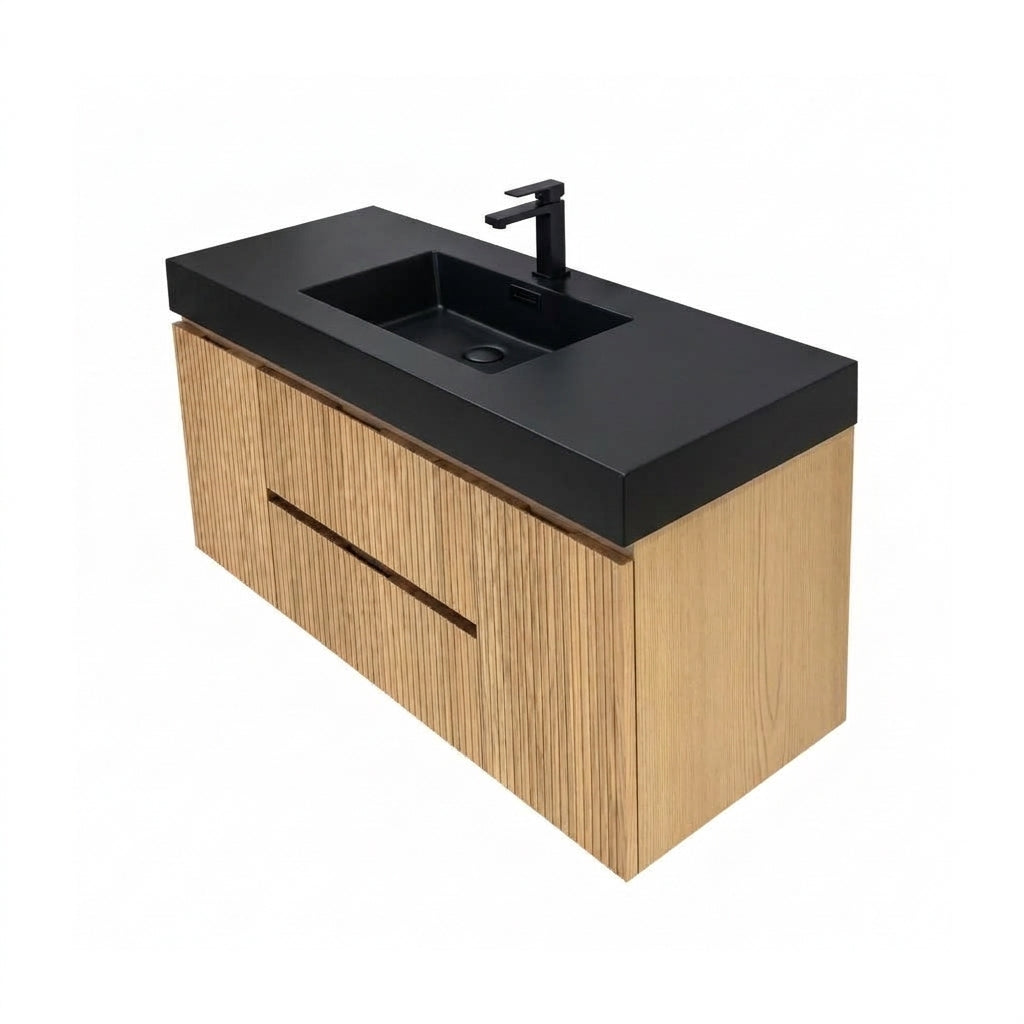 Bliss 48" Fluted Oakwood Single Sink Wall Mount Vanity - ETA Late Oct