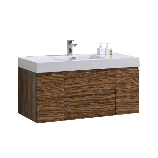 Bliss 48" High Glossy Chestnut Wood Wall Mount  Single Sink Modern Bathroom Vanity