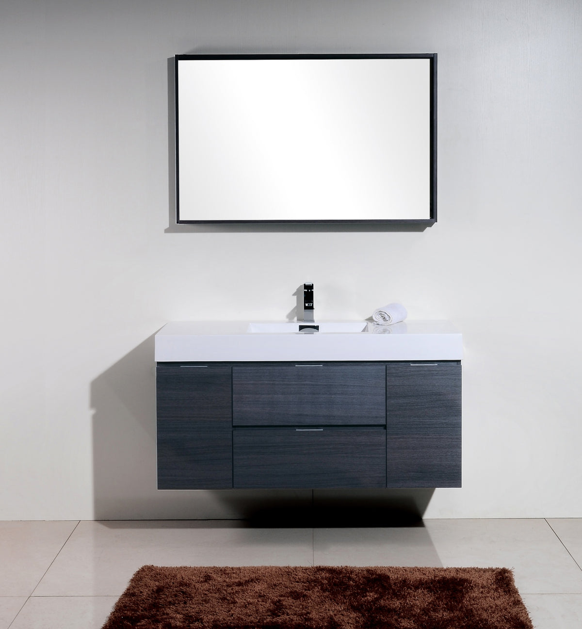 Bliss 48" Gray Oak Wall Mount  Single Sink Modern Bathroom Vanity
