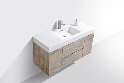 Bliss 48" Nature Wood Wall Mount Single Sink Modern Bathroom Vanity