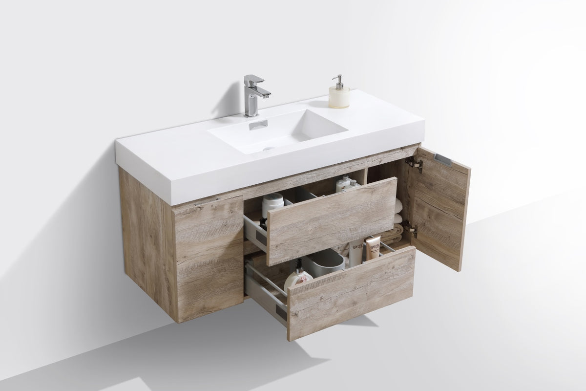 Bliss 48" Nature Wood Wall Mount Single Sink Modern Bathroom Vanity