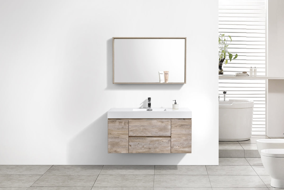 Bliss 48" Nature Wood Wall Mount Single Sink Modern Bathroom Vanity
