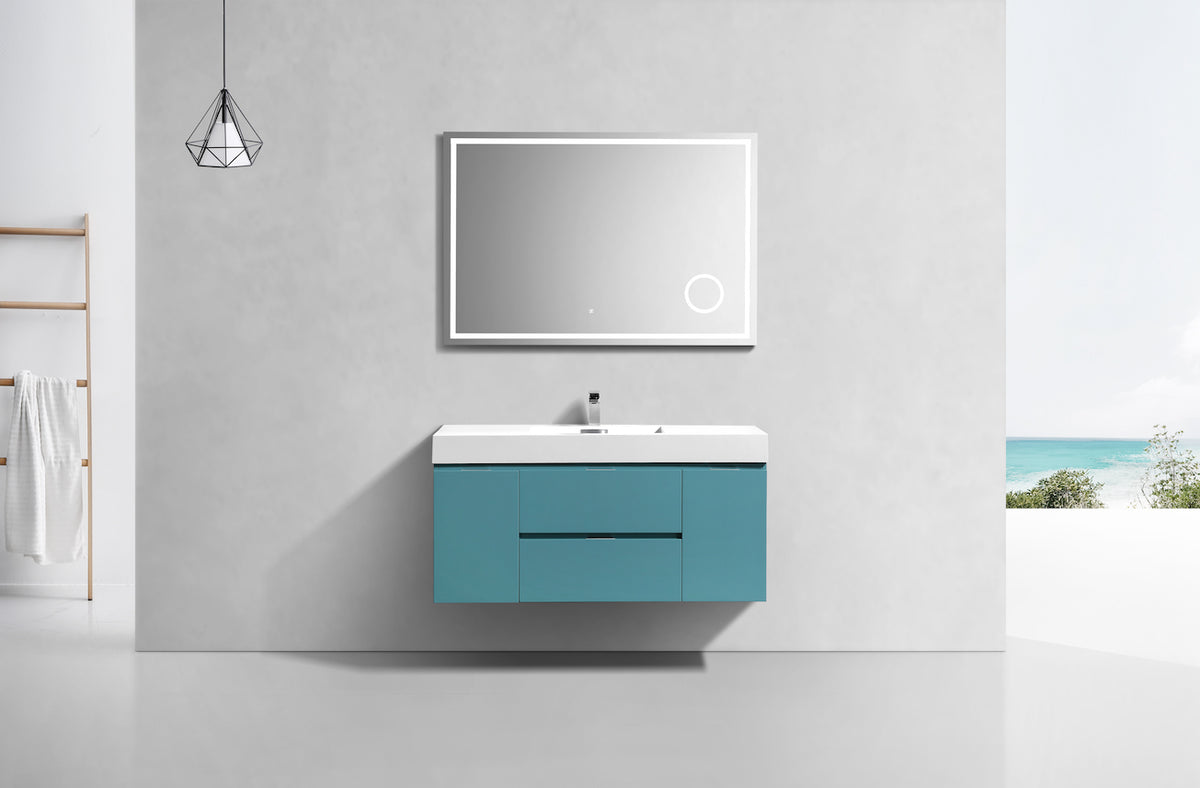 Bliss 48" Teal Green Wall Mount Single Sink Modern Bathroom Vanity
