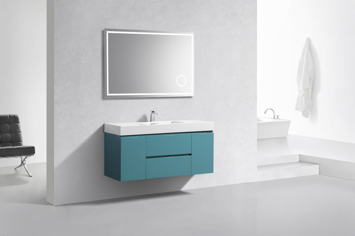 Bliss 48" Teal Green Wall Mount Single Sink Modern Bathroom Vanity