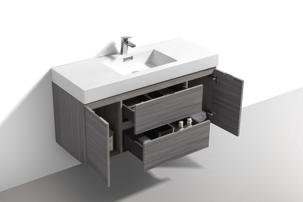 Bliss 48" Vulcan Ash Grey Wall Mount Single Sink Modern Bathroom Vanity