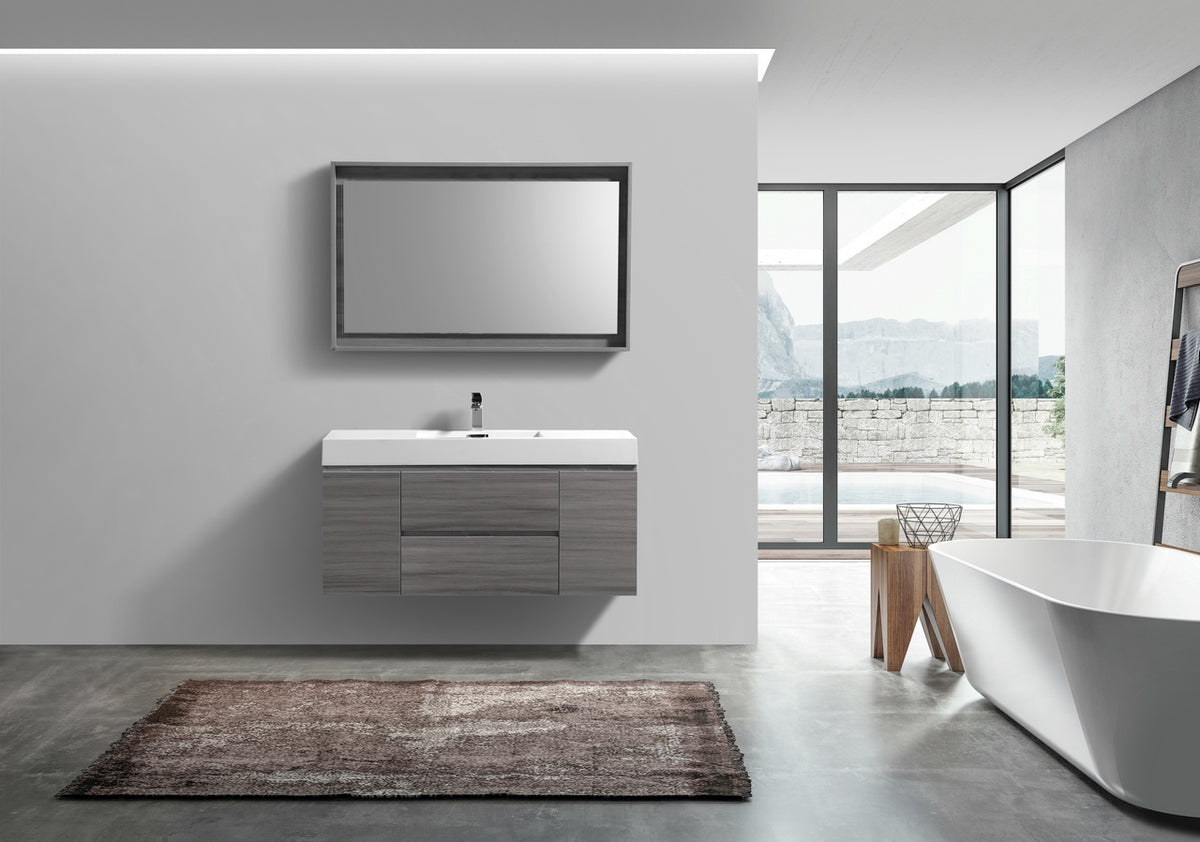 Bliss 48" Vulcan Ash Grey Wall Mount Single Sink Modern Bathroom Vanity