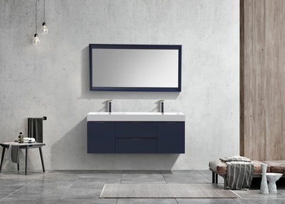 Bliss 60" Navy Blue Wall-Mount Double Sink Bathroom Vanity by KubeBath