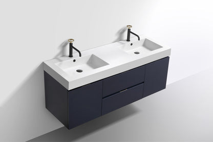 Bliss 60" Navy Blue Wall-Mount Double Sink Bathroom Vanity by KubeBath