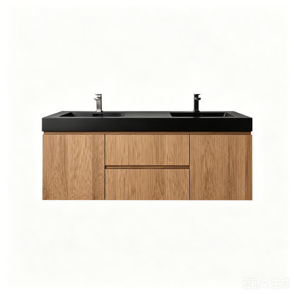 Bliss 60" Fluted Oakwood Double Sink Wall Mount Vanity - Restock ETA Late Oct