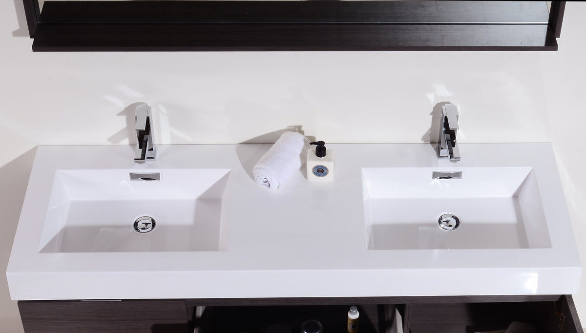 Bliss 60" Gray Oak Wall Mount  Double Sink Modern Bathroom Vanity