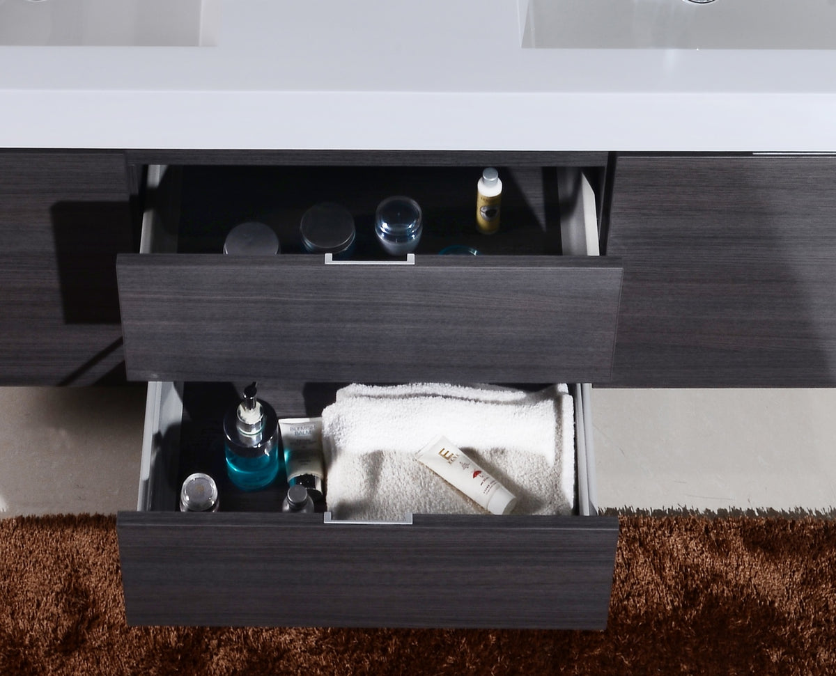 Bliss 60" Gray Oak Wall Mount  Double Sink Modern Bathroom Vanity