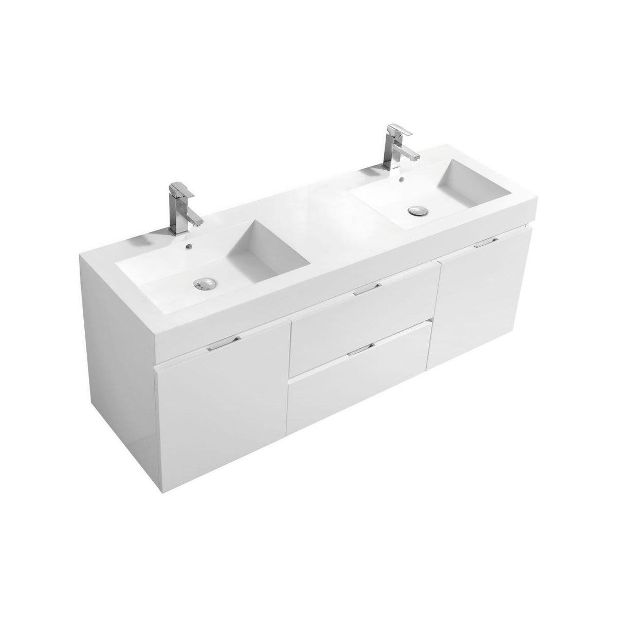 Bliss 60" High Gloss White Wall Mount Double Sink Vanity