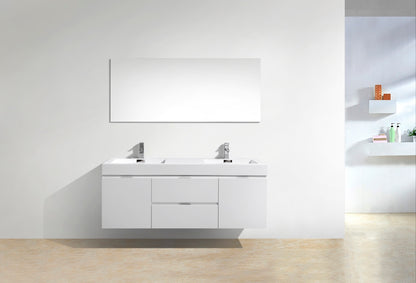 Bliss 60" High Gloss White Wall Mount Double Sink Vanity