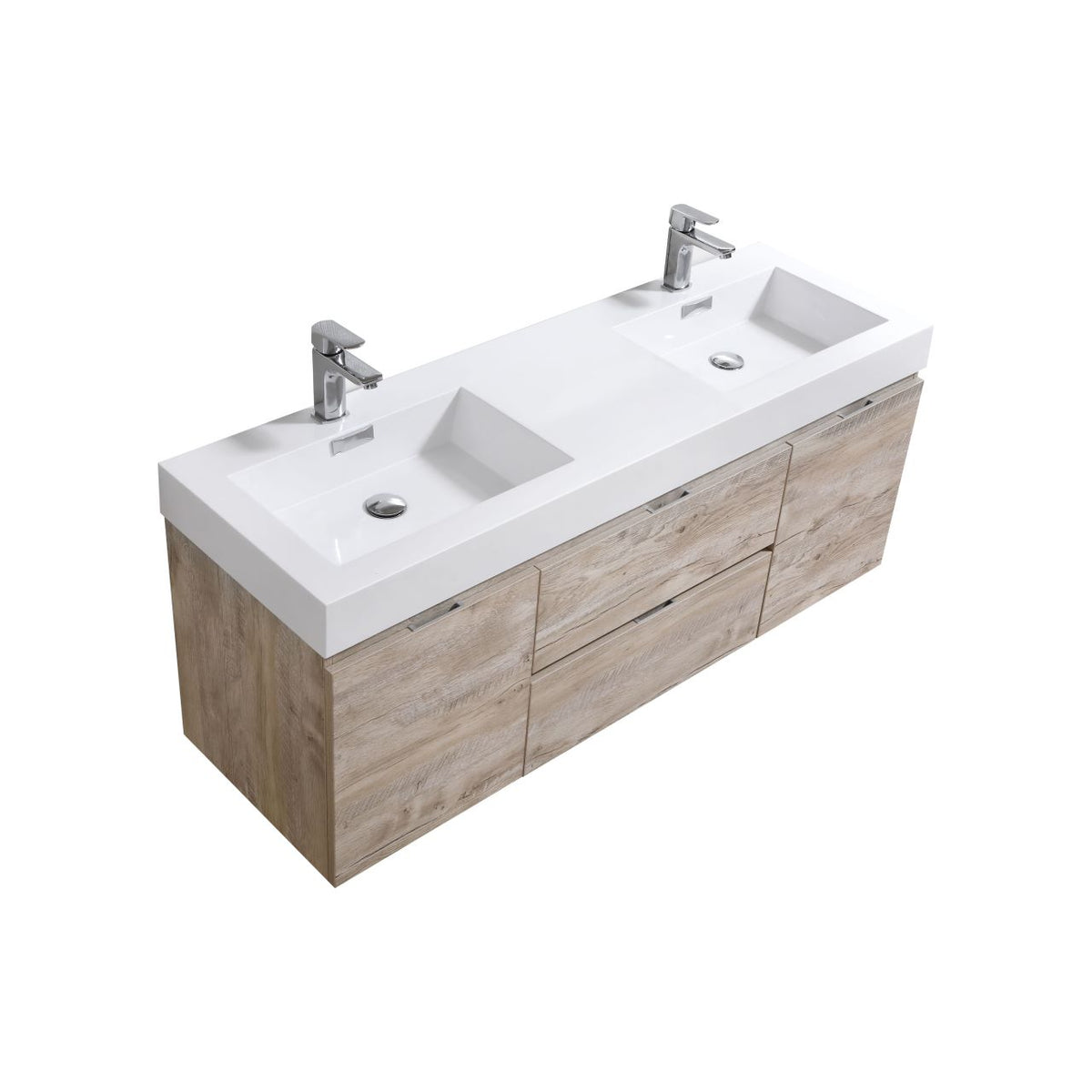 Bliss 60" Nature Wood Wall Mount  Double Sink Modern Bathroom Vanity