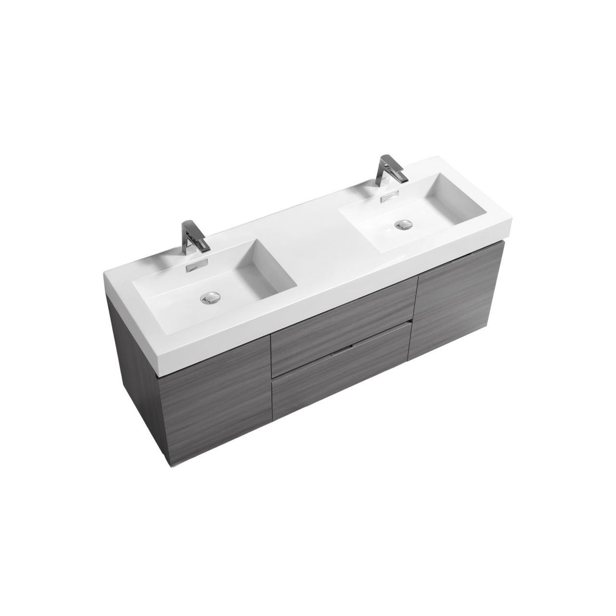 Bliss 60" Vulcan Ash Grey Wall Mount  Double Sink Modern Bathroom Vanity