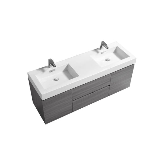 Bliss 60" Vulcan Ash Grey Wall Mount  Double Sink Modern Bathroom Vanity