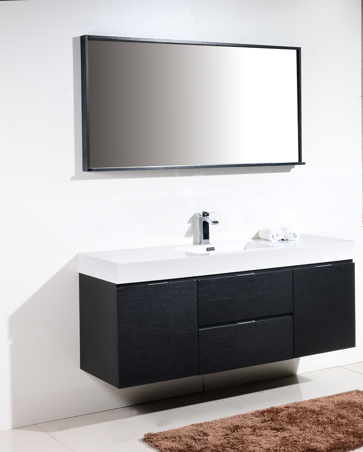 Bliss 60" Black Wall Mount  Single Sink Modern Bathroom Vanity