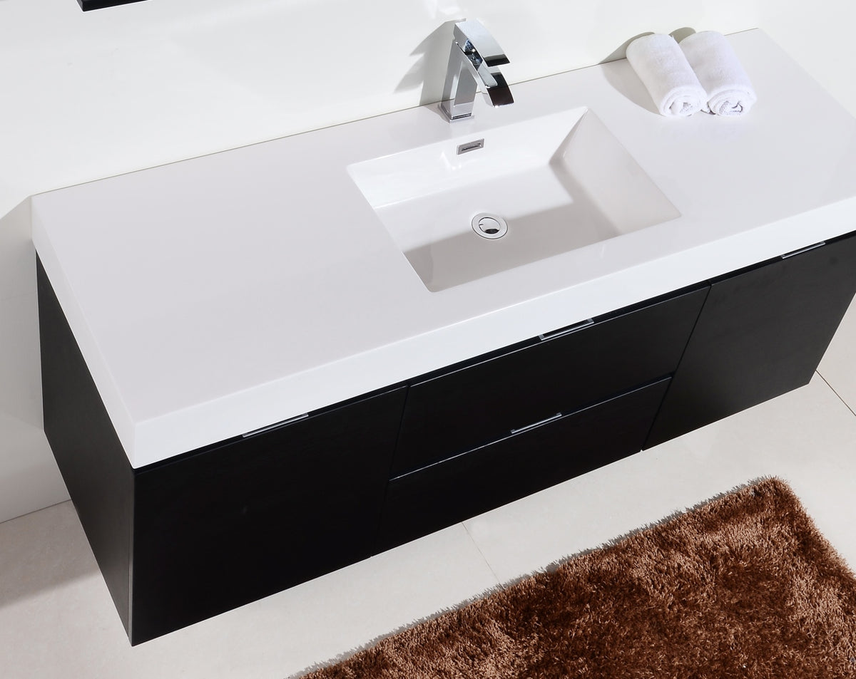 Bliss 60" Black Wall Mount  Single Sink Modern Bathroom Vanity