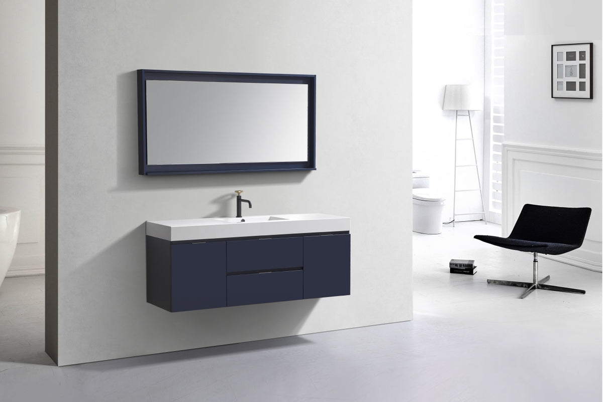 Bliss 60" Navy Blue Wall-Mount Single Sink Bathroom Vanity