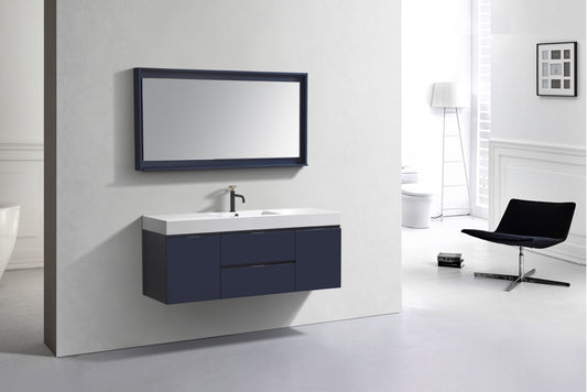 Bliss 60" Navy Blue Wall-Mount Single Sink Bathroom Vanity