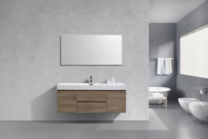 Bliss 60" Butternut Wood Wall Mount Single Sink Modern Bathroom Vanity