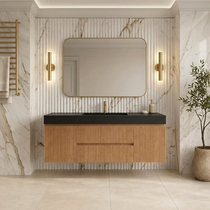 Bliss 60" Fluted Oakwood Single Sink Wall Mount Vanity - Restock ETA Late Oct