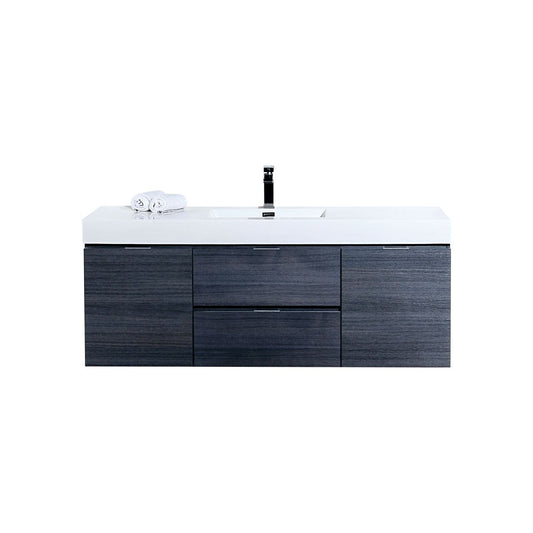 Bliss 60" Gray Oak Wall Mount  Single Sink Modern Bathroom Vanity
