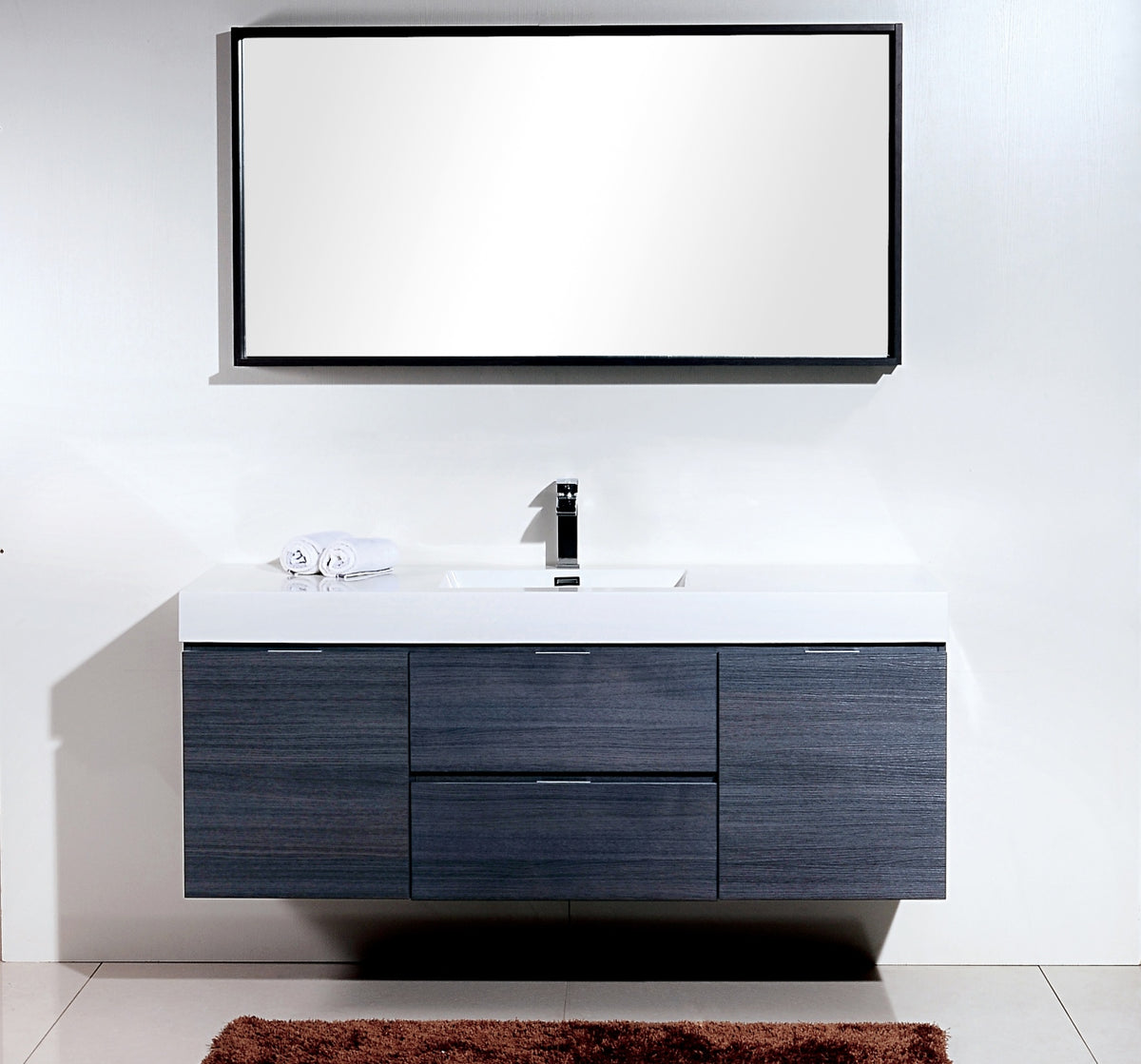 Bliss 60" Gray Oak Wall Mount  Single Sink Modern Bathroom Vanity