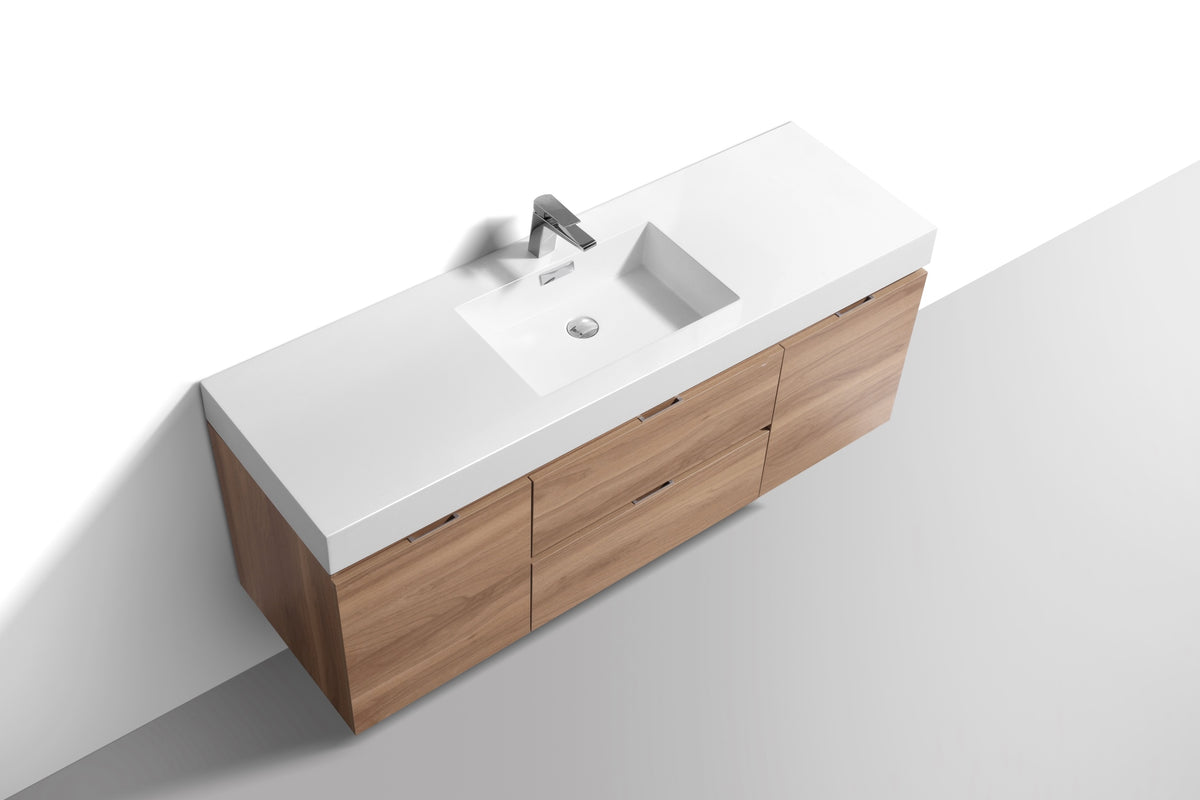 Bliss 60" Honey Oak Wall Mount  Single Sink Modern Bathroom Vanity