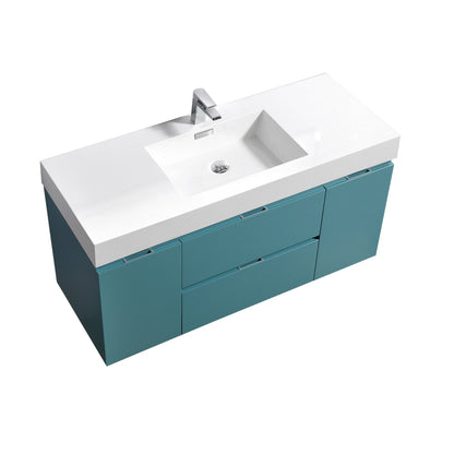 Bliss 60" Teal Green Wall Mount  Single Sink Modern Bathroom Vanity
