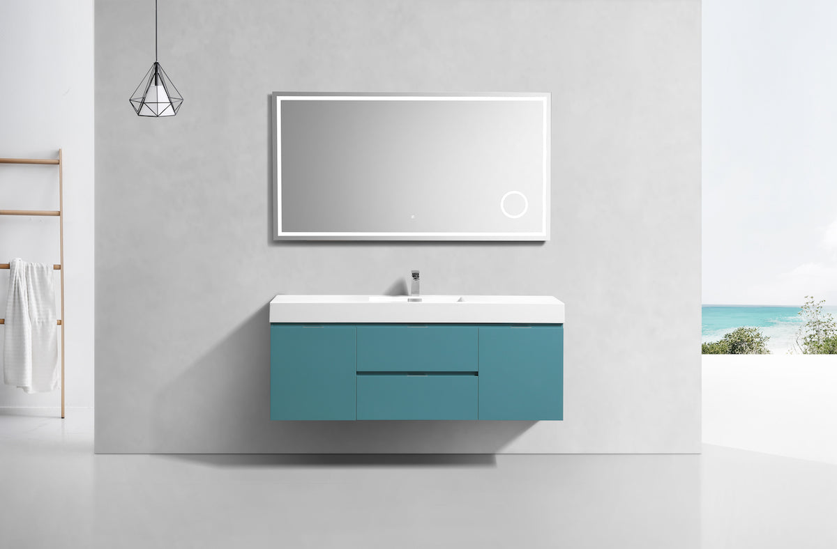 Bliss 60" Teal Green Wall Mount  Single Sink Modern Bathroom Vanity
