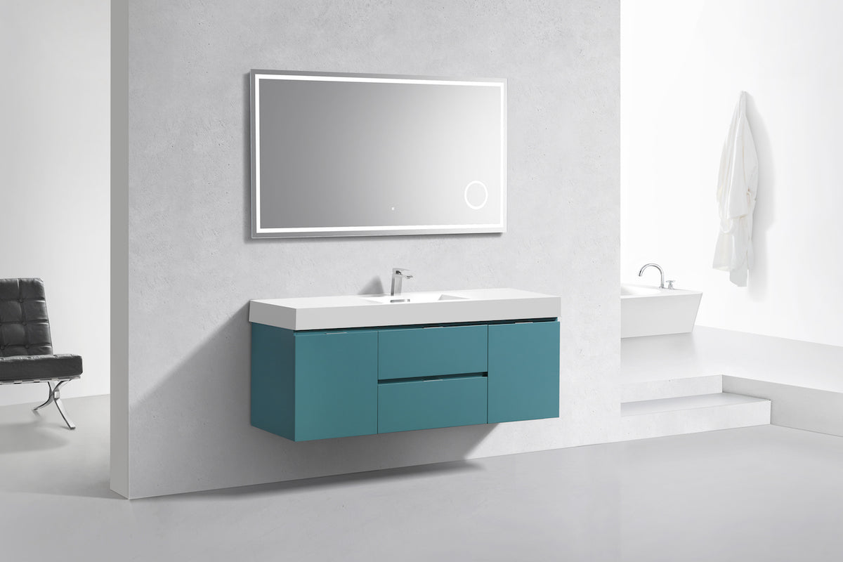 Bliss 60" Teal Green Wall Mount  Single Sink Modern Bathroom Vanity