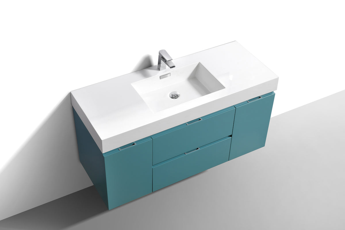 Bliss 60" Teal Green Wall Mount  Single Sink Modern Bathroom Vanity