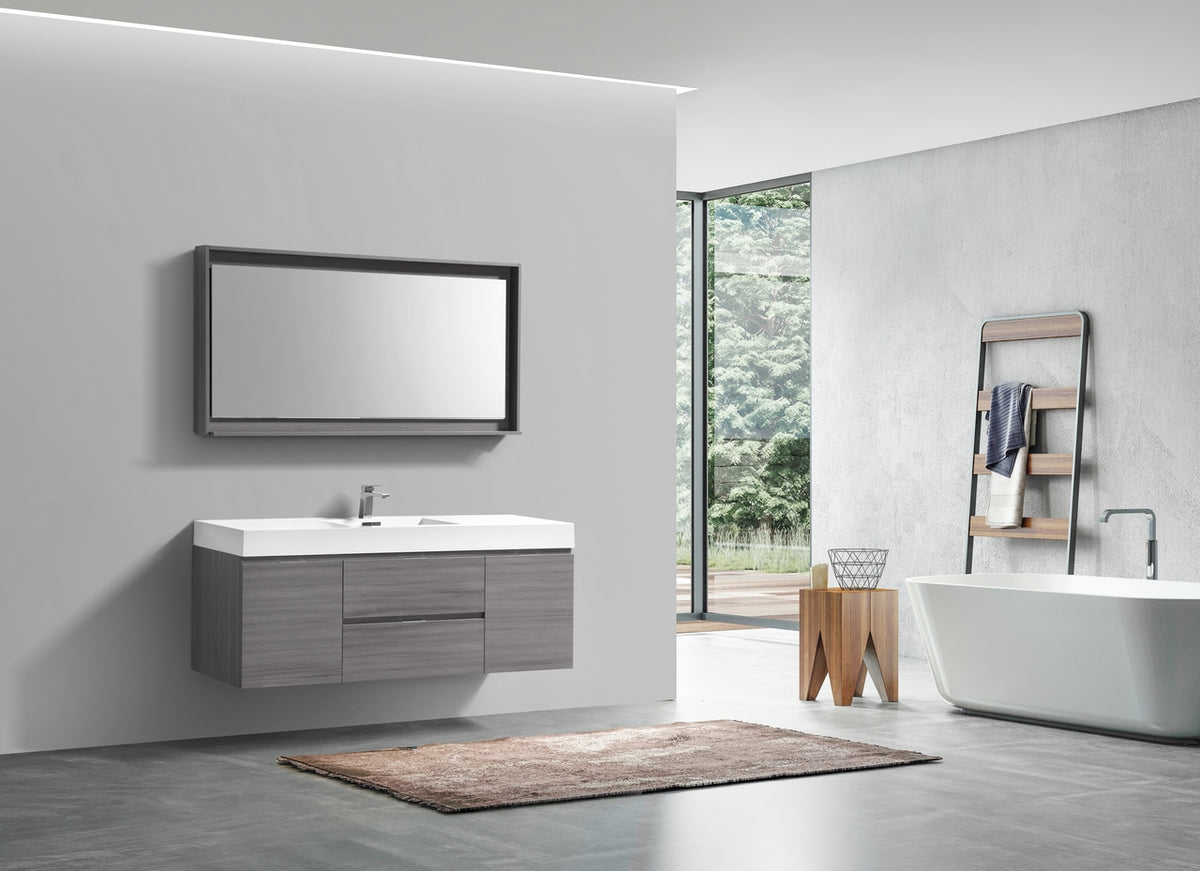 Bliss 60" Vulcan Ash Grey Wall Mount  Single Sink Modern Bathroom Vanity