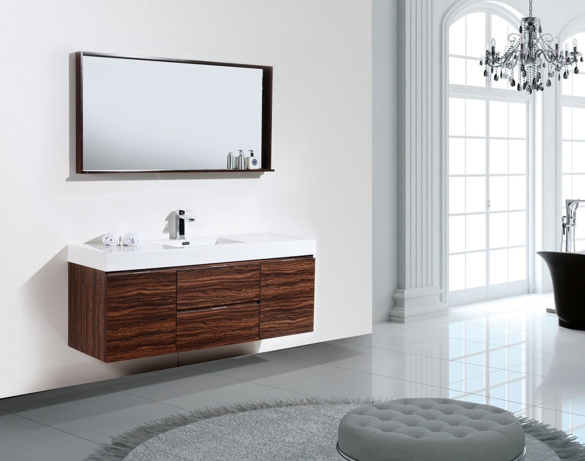 Bliss 60" Walnut Wall Mount  Single Sink Modern Bathroom Vanity