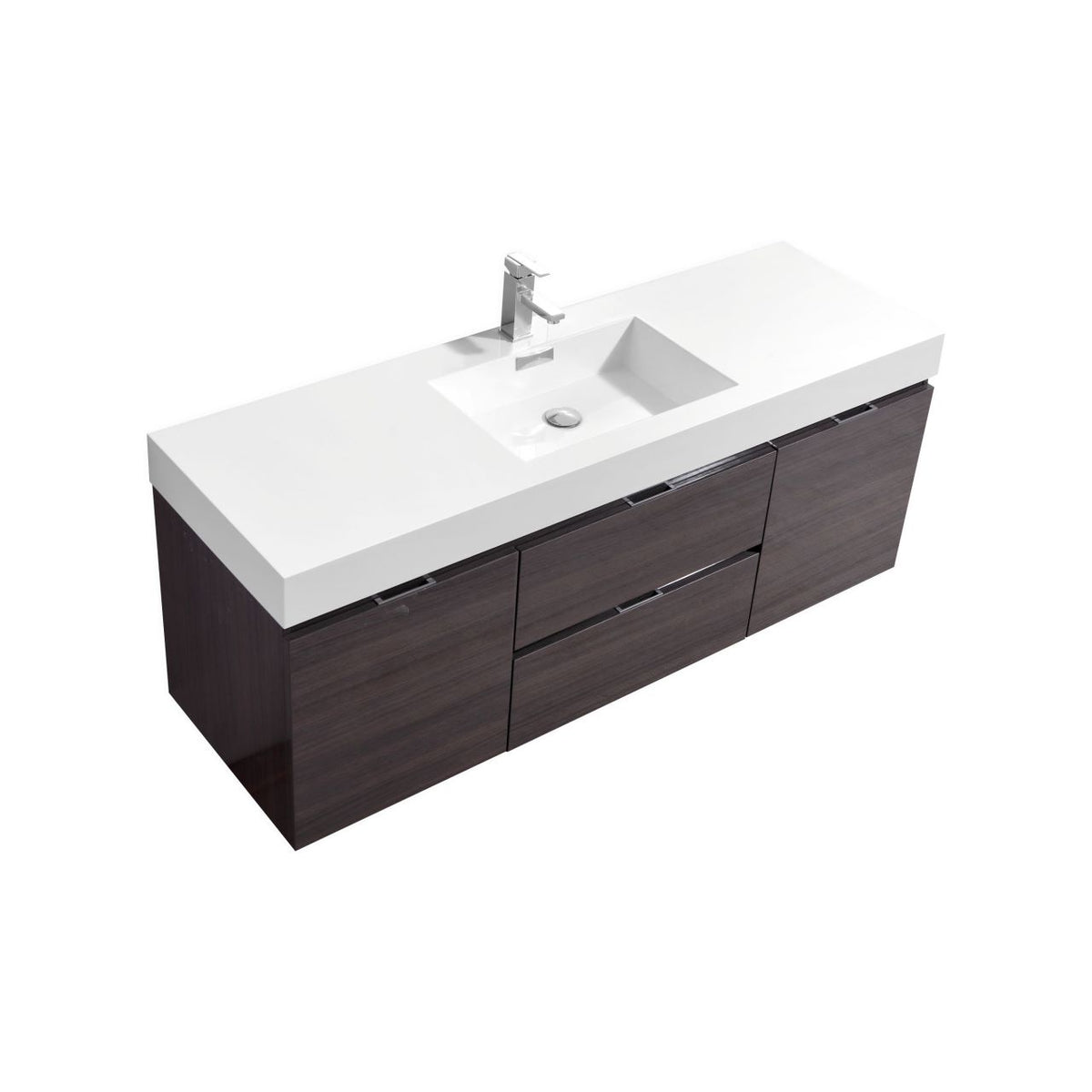 Bliss 60" High Gloss Gray Oak Wall Mount  Single Sink Modern Bathroom Vanity Included Matching Mirror