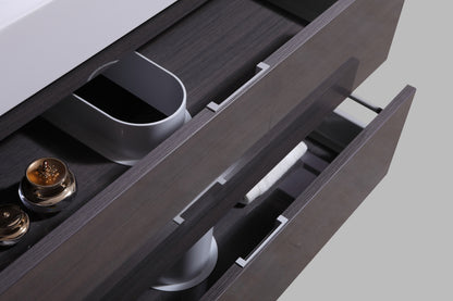 Bliss 60" High Gloss Gray Oak Wall Mount  Single Sink Modern Bathroom Vanity Included Matching Mirror
