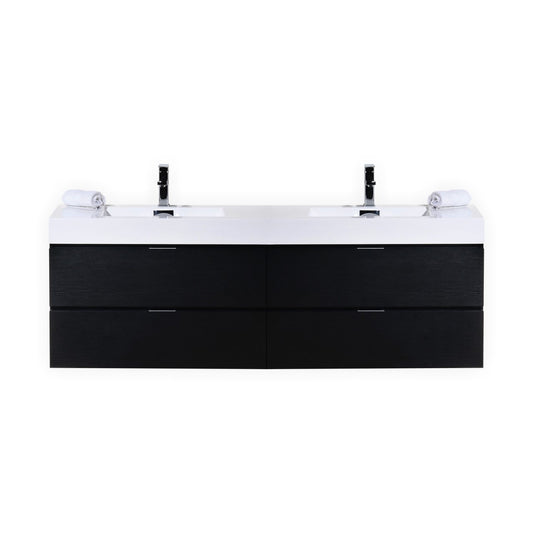 Bliss 71" Black Wood Wall Mount Double Sink Modern Bathroom Vanity