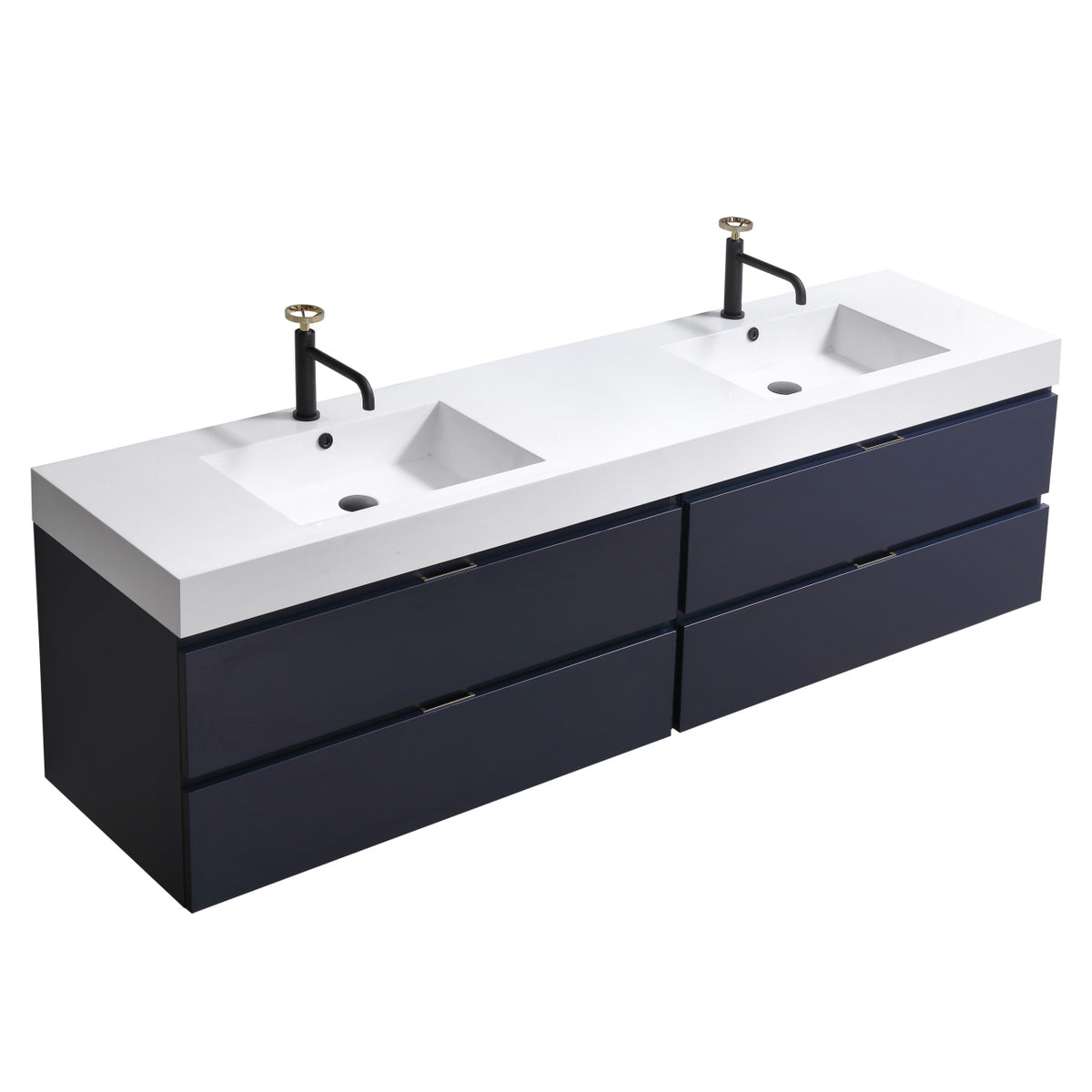 Bliss 71" Navy Blue Wall-Mount Double Sink Modern Bathroom Vanity