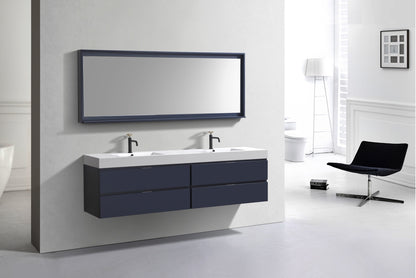 Bliss 71" Navy Blue Wall-Mount Double Sink Modern Bathroom Vanity