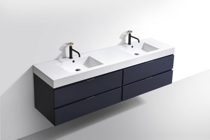 Bliss 71" Navy Blue Wall-Mount Double Sink Modern Bathroom Vanity